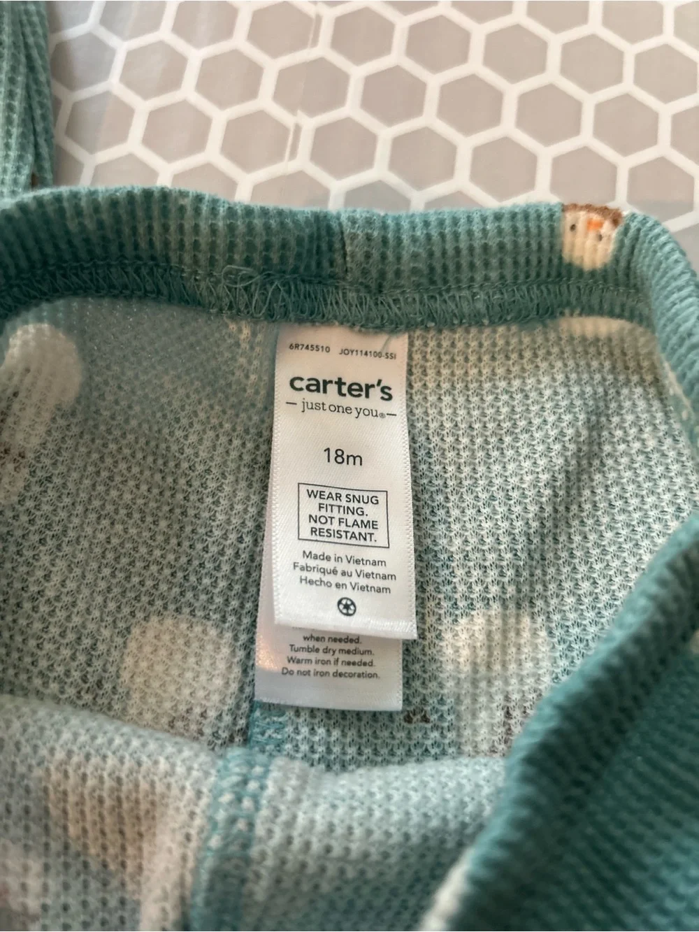 Carter's Teal Waffle Knit Pajama Set Size 18M